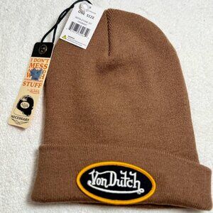 VON DUTCH Patcher Cuff Beanie Hat One Size NWT Sepia Stone **New**